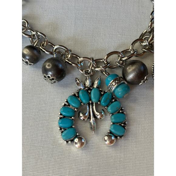 Chunky Retro Cowboy Charm Bracelet Equestrian Southwestern Turquoise Sto… - Picture 4 of 9